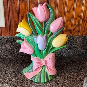 Vintage Pink Tulip Bouquet Figurine Door Stop  Home Accent